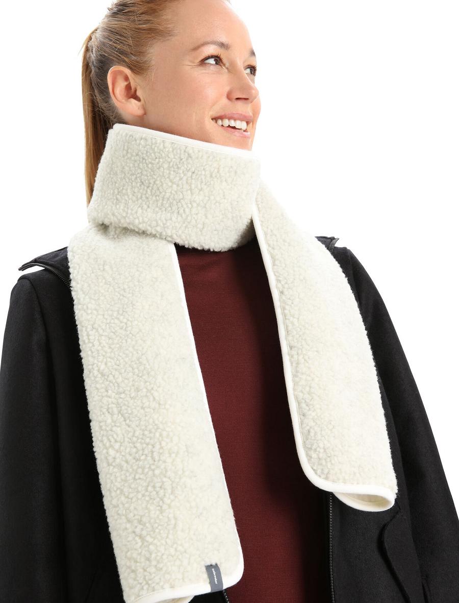 Women's Icebreaker Unisex RealFleece™ Merino High Pile Scarves Ecru Heather | CA 1495EBCX